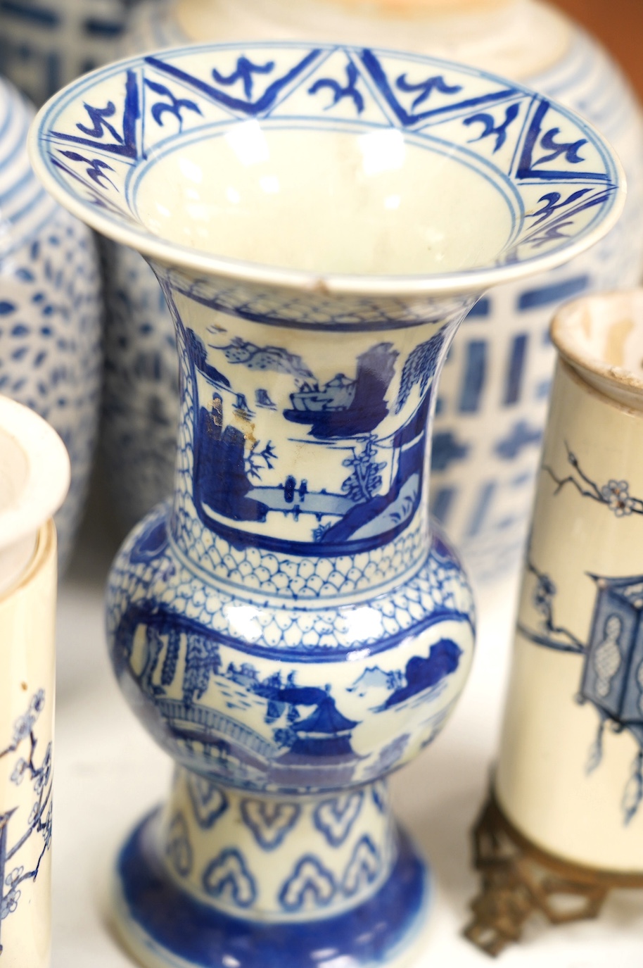 A group of oriental blue and white ceramics, tallest 24cm. Condition - varies